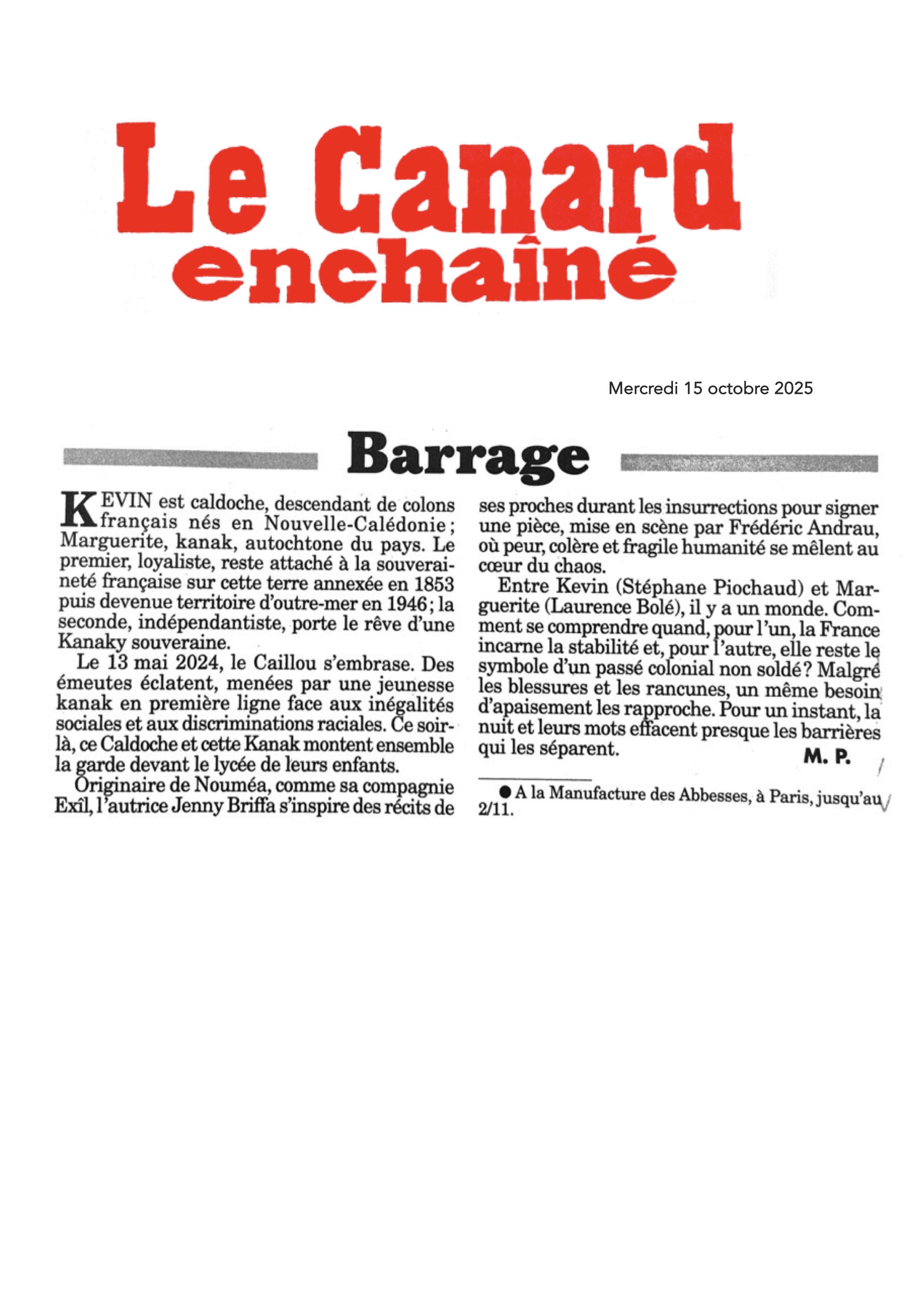 Le Canard enchaîné · 15 octobre 2025 — Barrage