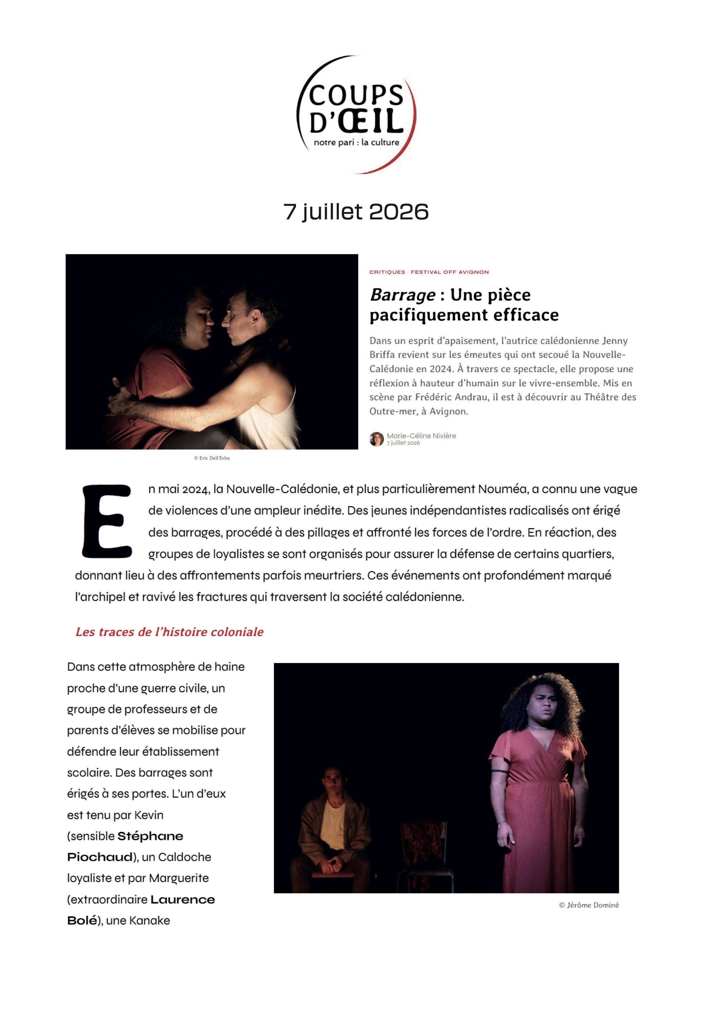 Coup d’œil · 7 juillet 2026 — Barrage : une pièce pacifiquement efficace · page 1/2