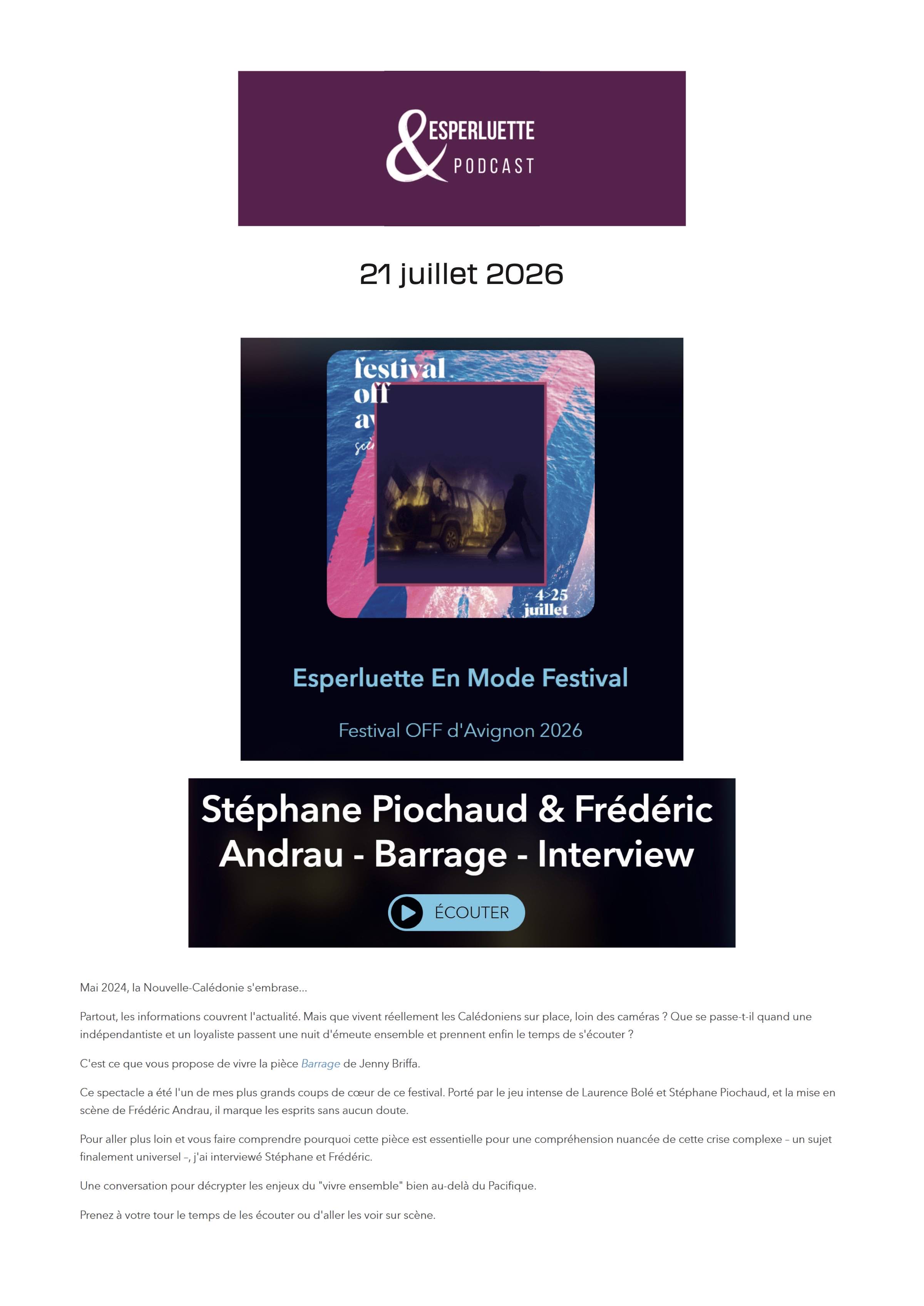 Esperluette · 21 juillet 2026 — En mode festival — interview de Stéphane Piochaud et Frédéric Andrau