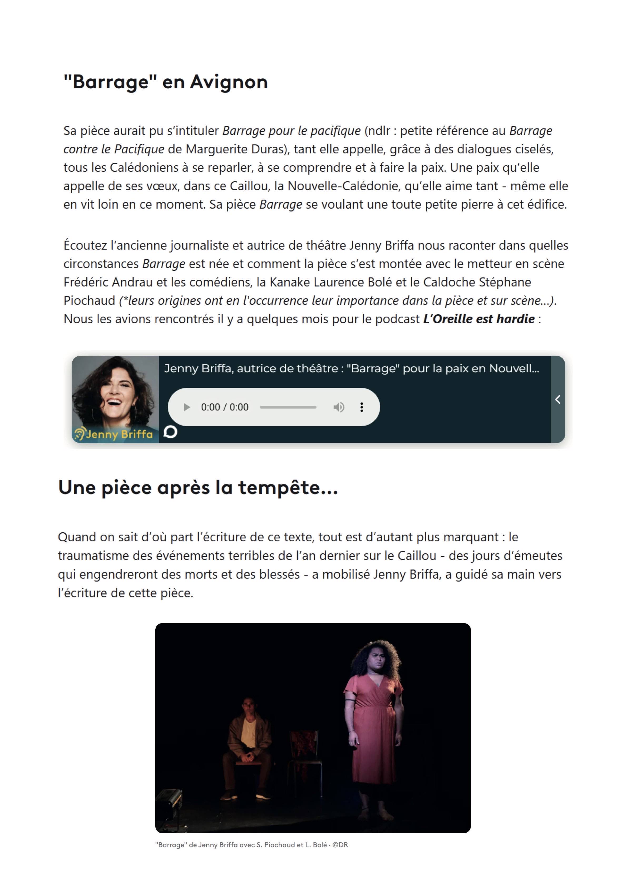franceinfo · 4 juillet 2026 — TOMA / Festival d’Avignon OFF. « Barrage », pour la paix en Nouvelle-Calédonie · page 2/5