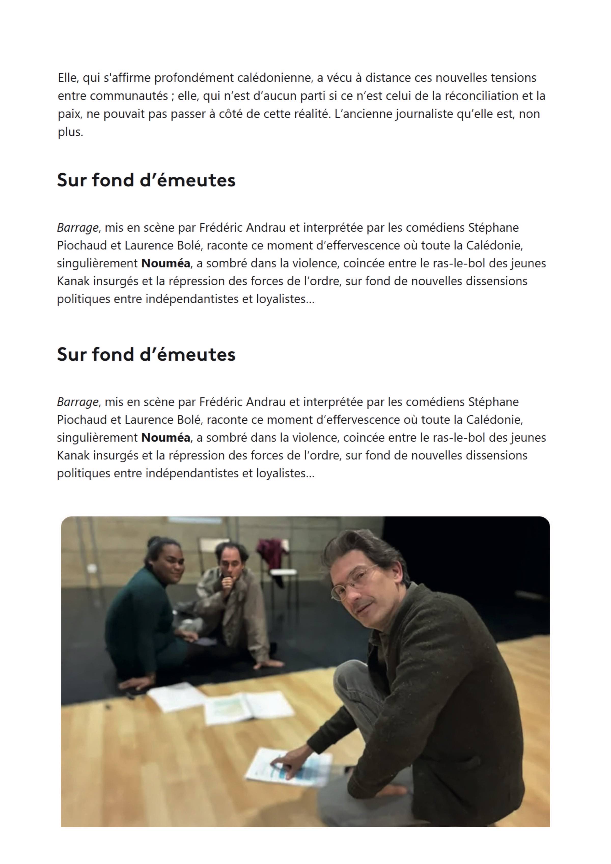 franceinfo · 4 juillet 2026 — TOMA / Festival d’Avignon OFF. « Barrage », pour la paix en Nouvelle-Calédonie · page 3/5