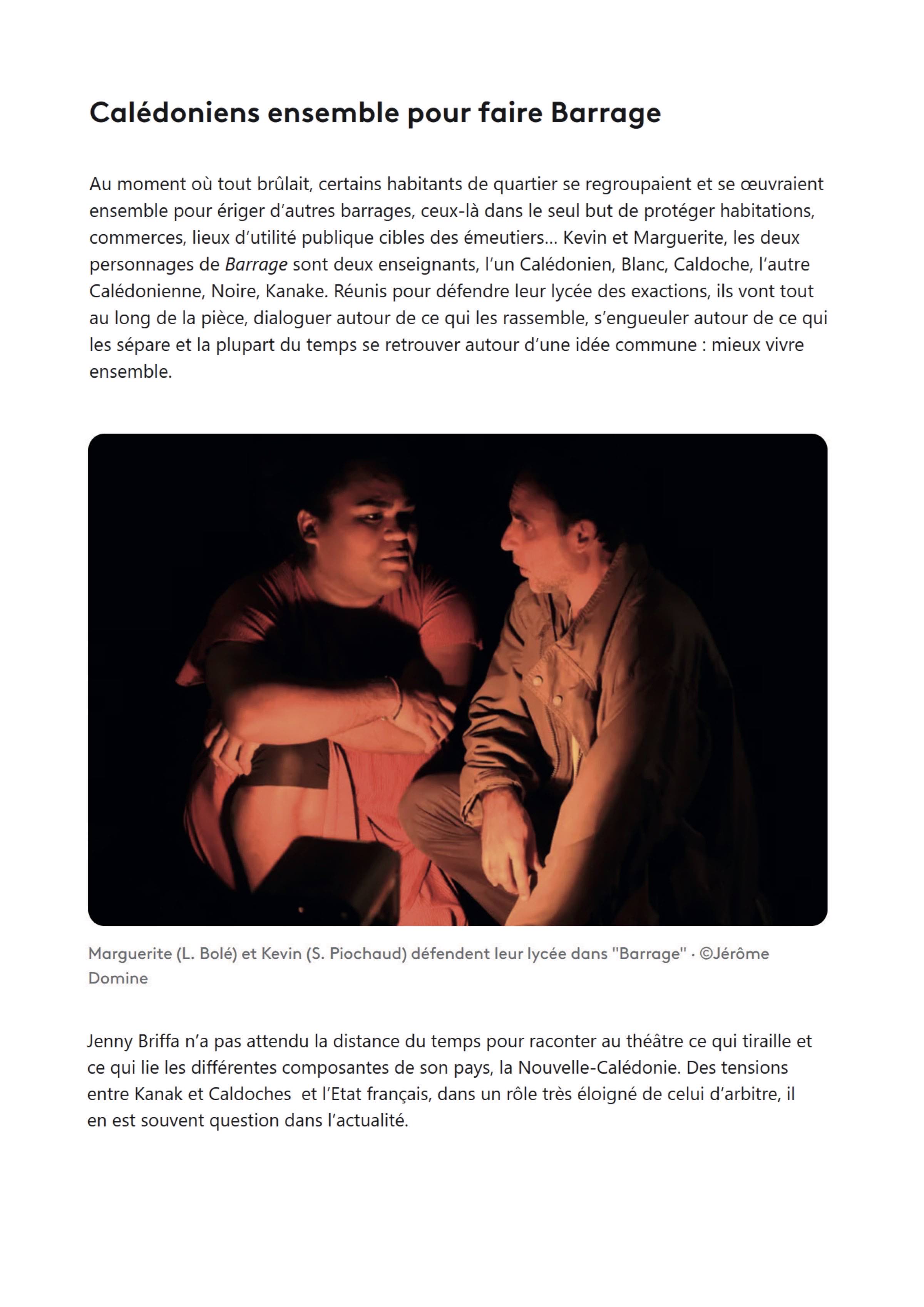 franceinfo · 4 juillet 2026 — TOMA / Festival d’Avignon OFF. « Barrage », pour la paix en Nouvelle-Calédonie · page 4/5
