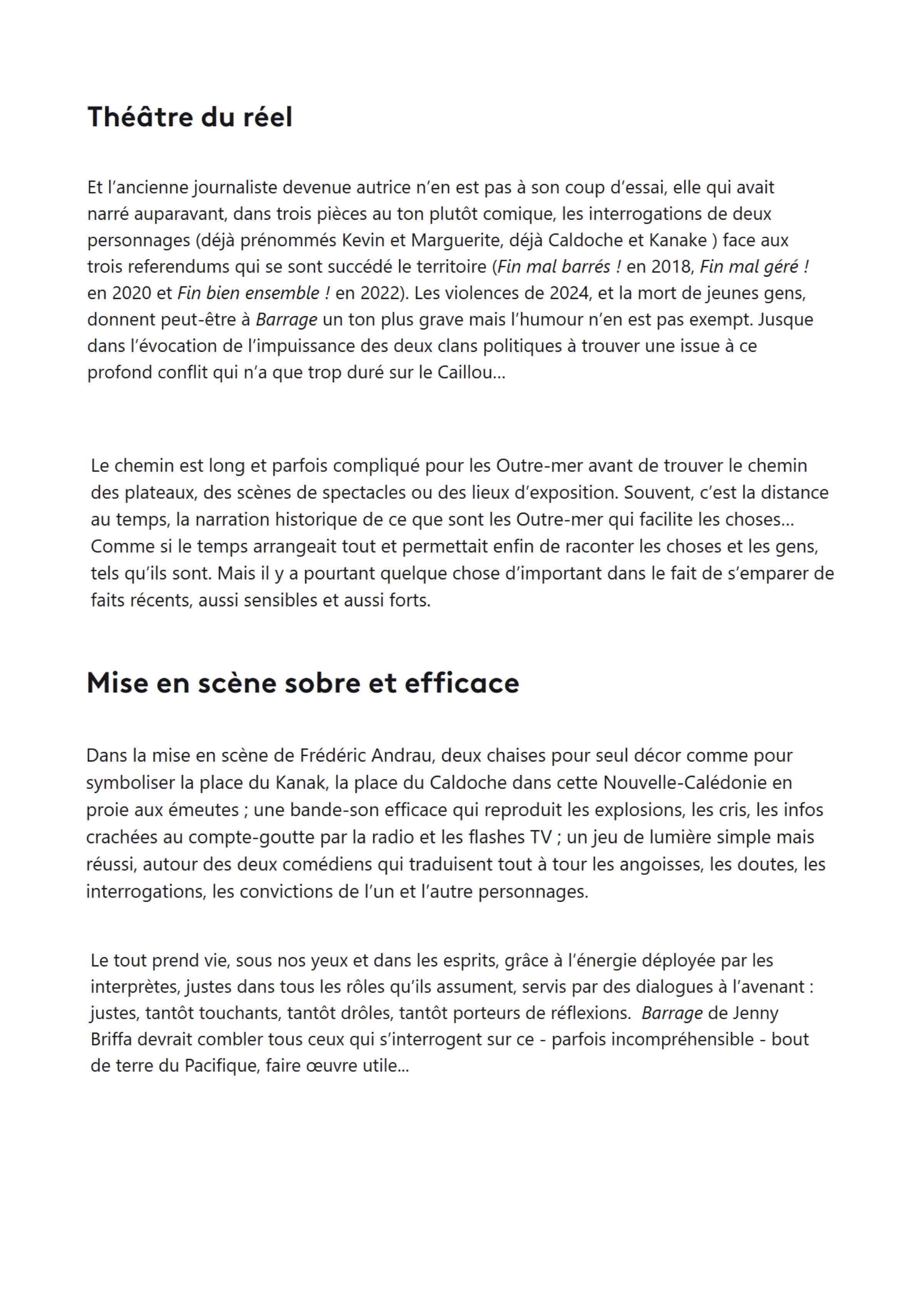 franceinfo · 4 juillet 2026 — TOMA / Festival d’Avignon OFF. « Barrage », pour la paix en Nouvelle-Calédonie · page 5/5