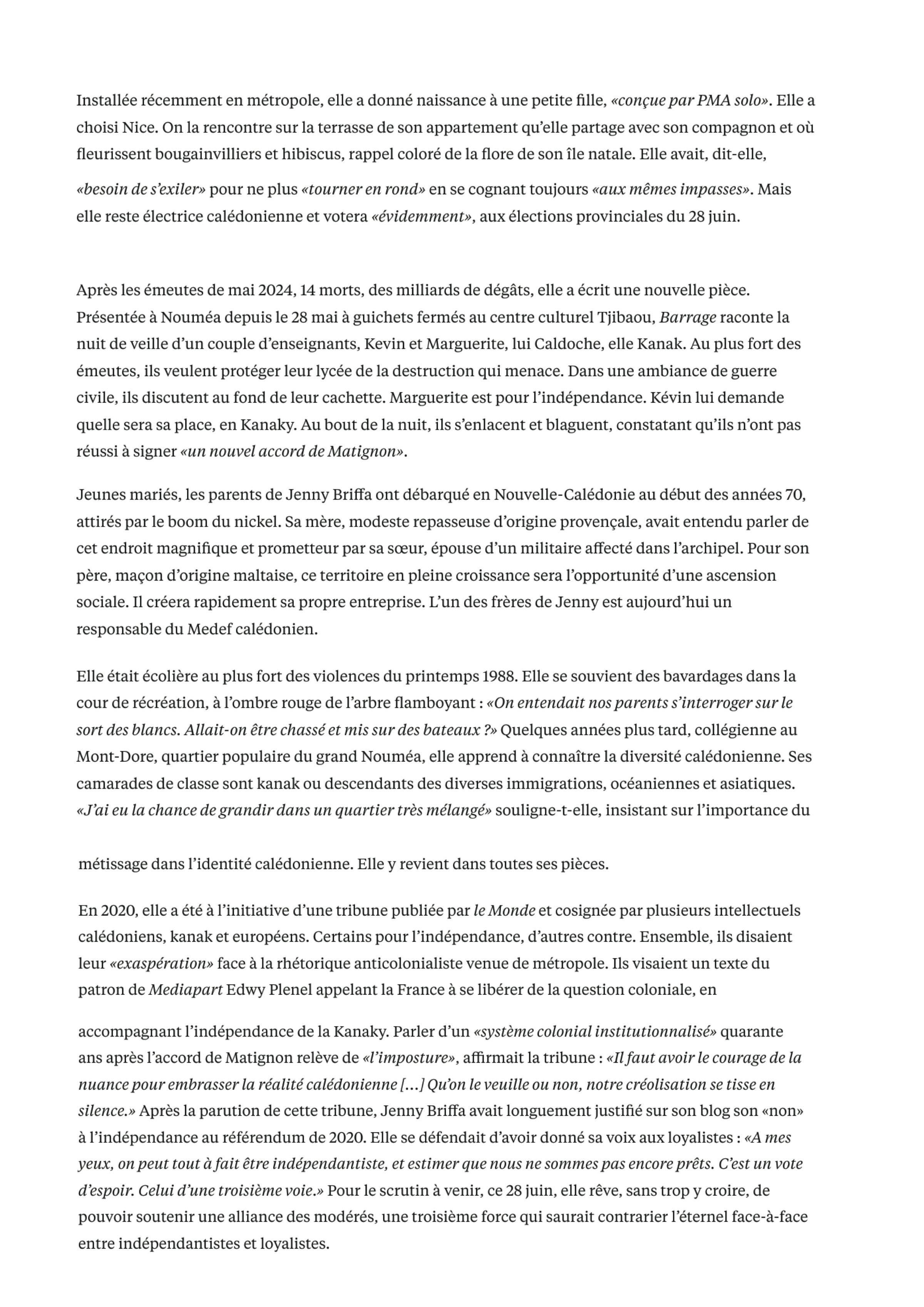 Libération · 21 juin 2026 — Le portrait — Jenny Briffa, dramaturge : l’accorte de Nouméa · page 3/4