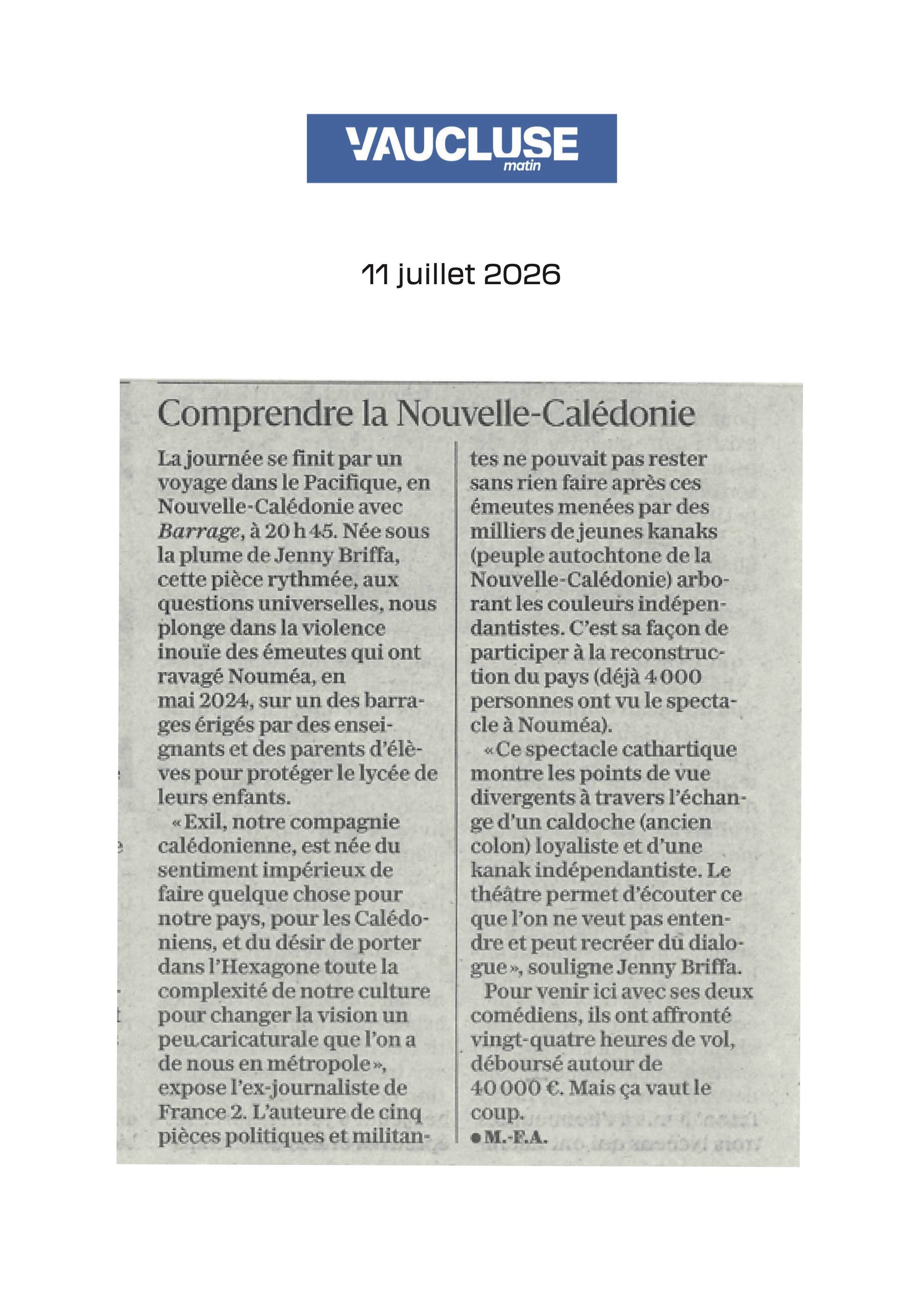 Vaucluse Matin · 11 juillet 2026 — Comprendre la Nouvelle-Calédonie